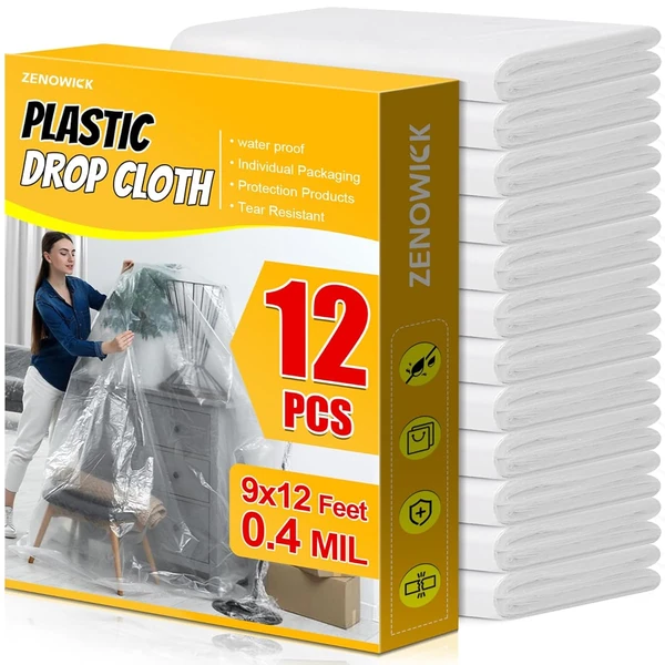 12 Pack Plastic Drop Cloth  9x12 Ft Plastic Sheeti awhd ca b0cyccv268 1