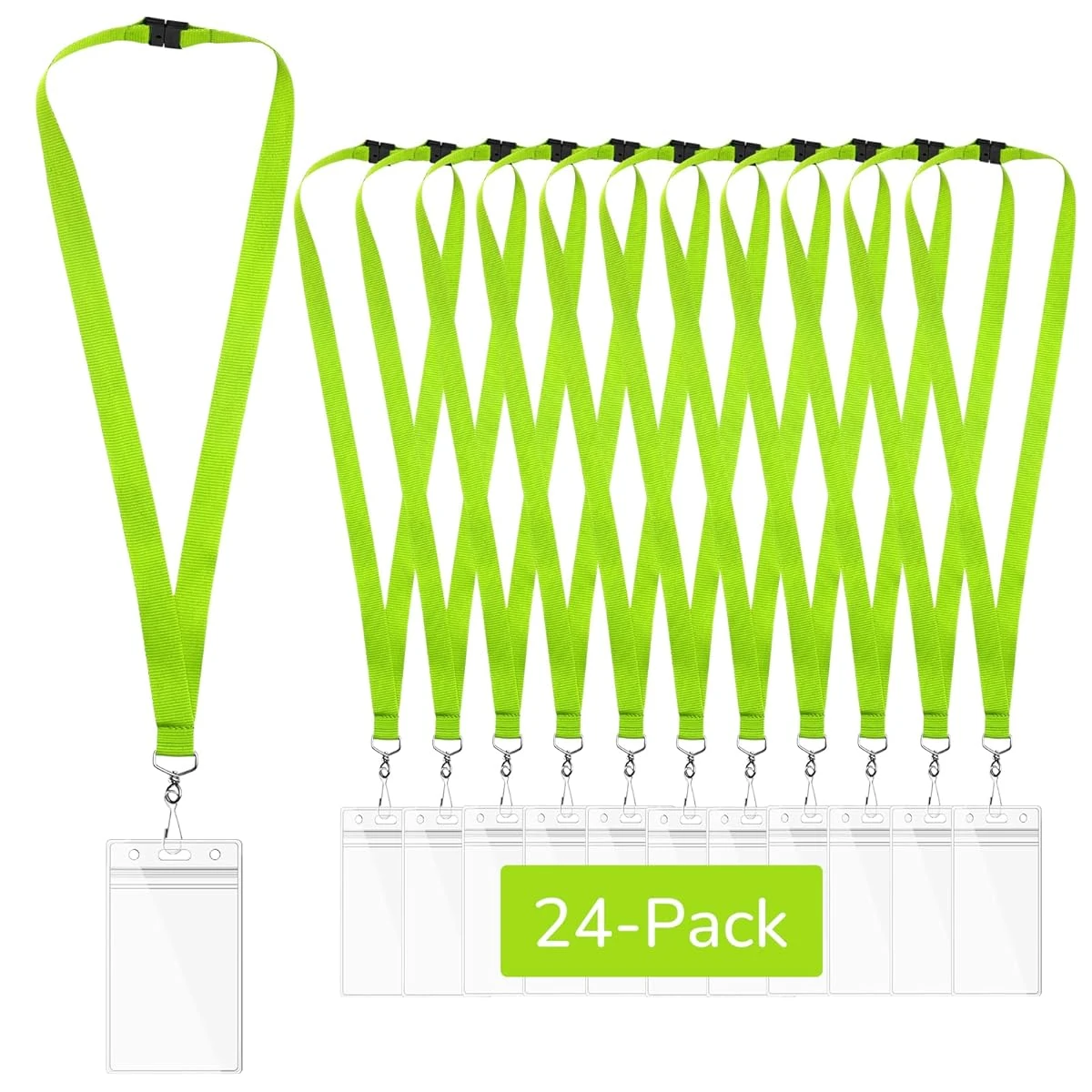 24 Pack Apple Green Breakaway Lanyards with Waterp awhd ca b0dr2kl6gr 1