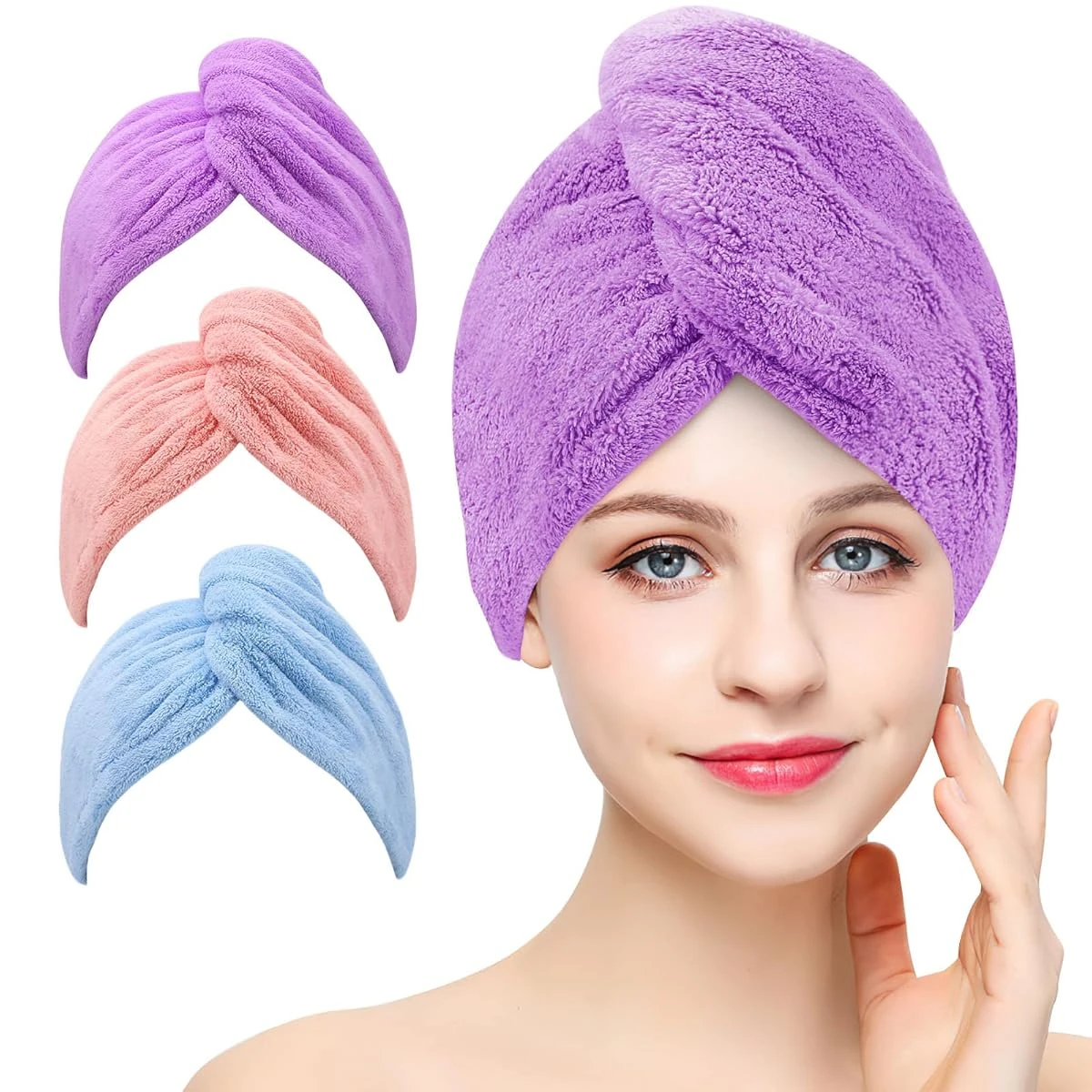 3 Pack Microfiber Hair Towel BEoffer Super Absorbe awhd ca b09hx2rxw9 1