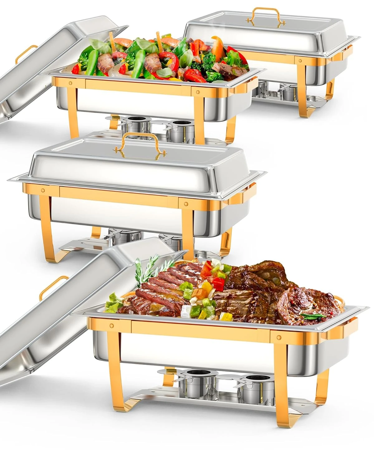 4 Pack Chafing Dish Buffet Set 8QT Rectangle Chafi awhd ca b0f2mw88qd 1