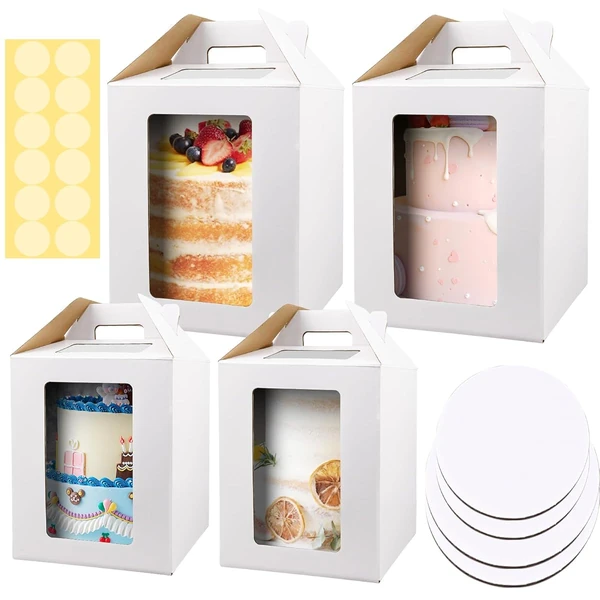 4 Pack Tall Cake Boxes with Windows  Large Tiered  awhd ca b0cjhkrqf6 1