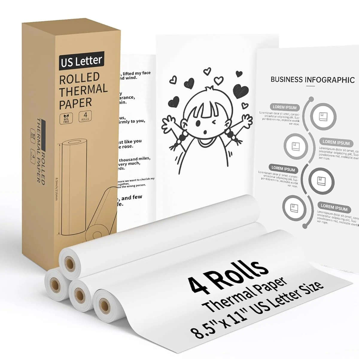 4 Rolls Thermal Printer Paper 8 5 x 11 US Letter awhd ca b0f8mnk8wb 1