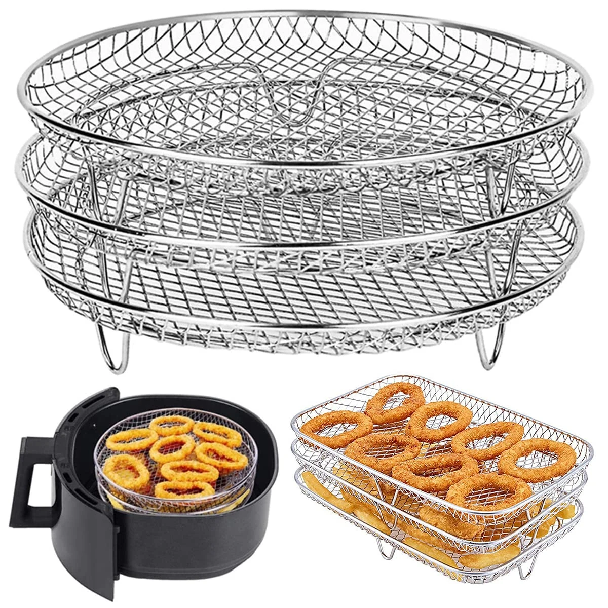 Air Fryer Racks Round  Three Layer Stackable Dehyd awhd ca b0bjkxcbpt 1