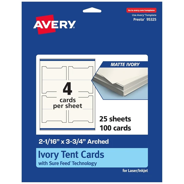 Avery Printable Arched Tent Cards with Sure Feed T awhd ca b0dlpkg524 1