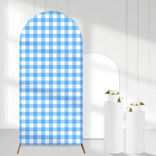 Cheerupp Blue White Gingham Arch Backdrop Covers   awhd ca b0dlmxlmxp 1