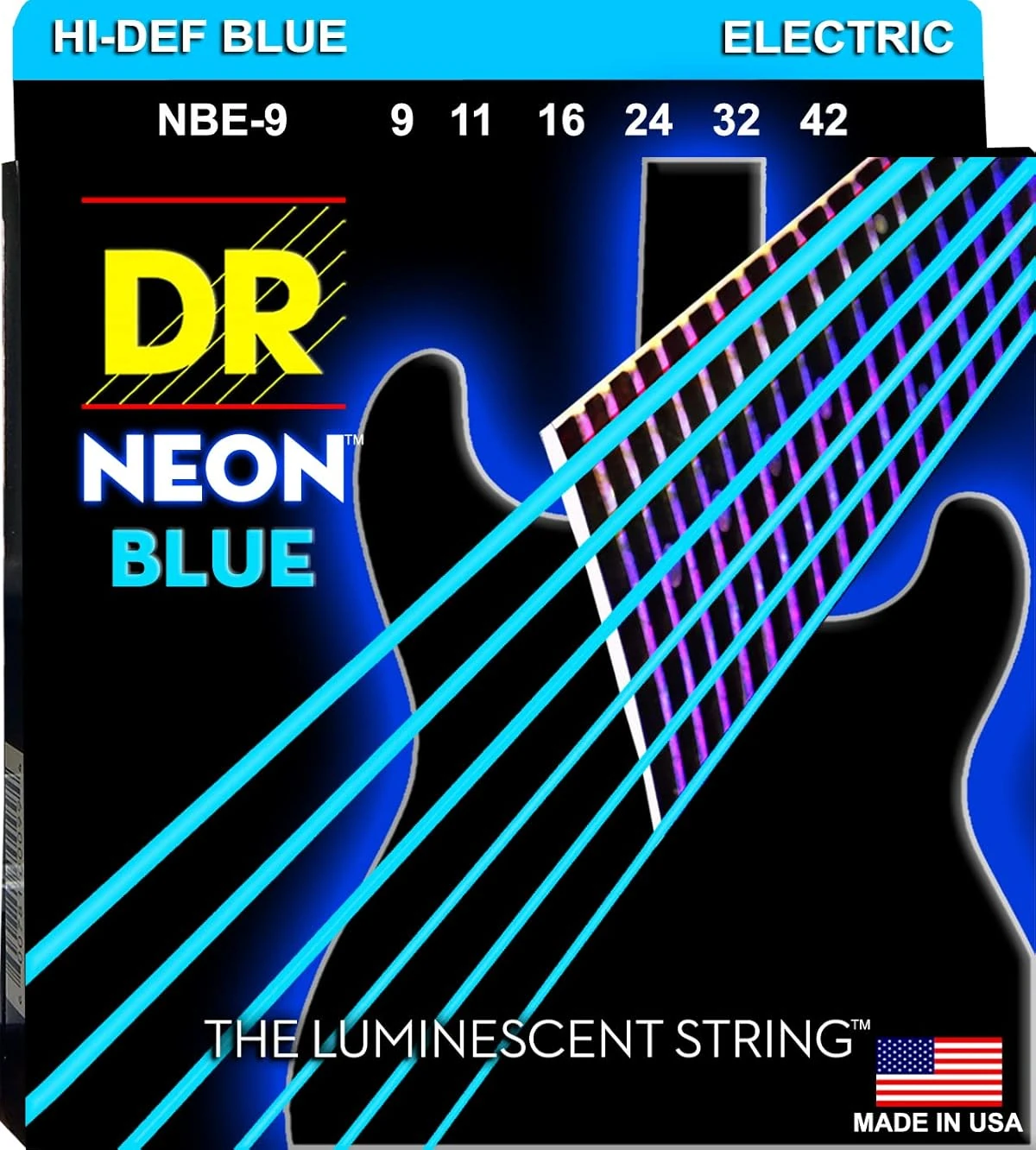 DR Strings NBE 9 Hi Def Neon Blue Colored Electric awhd ca b00imn8fke 1