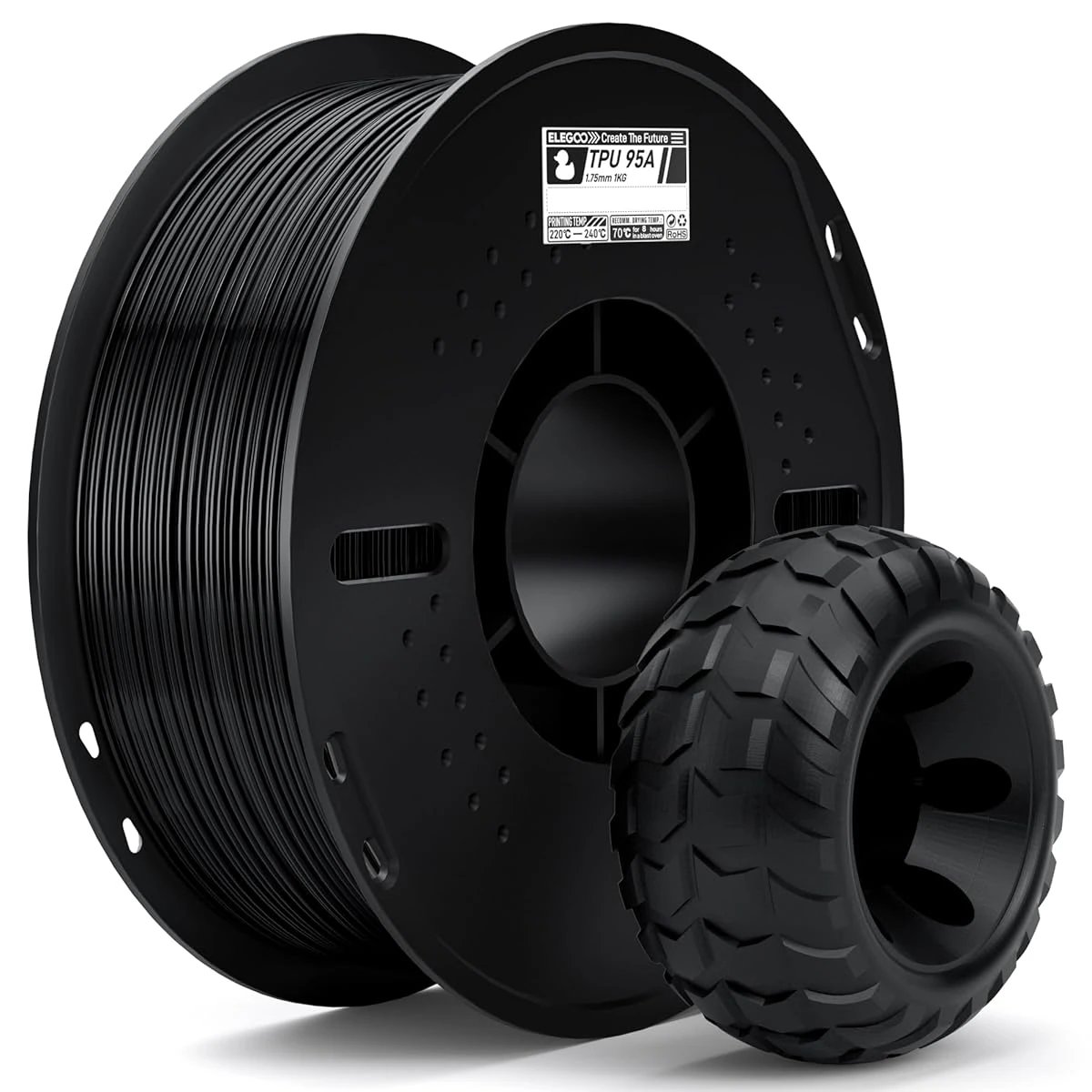 ELEGOO TPU Filament 1 75 mm Black 1KG  95A Flexibl awhd ca b0dwsdwtw5 1