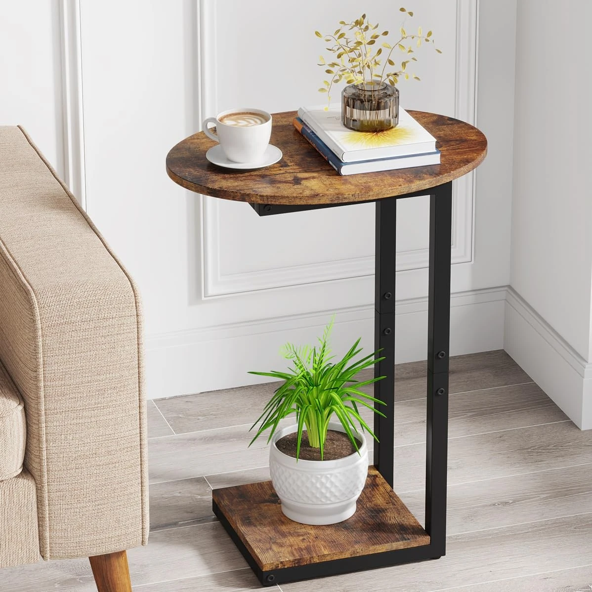 Hosfais Side Table Small End Table  C Shaped Wood  awhd ca b0bkg7l8f2 1