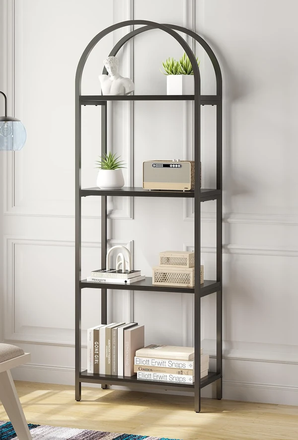 Kogven Bookshelf Arched Bookcase  Industrial 4 Tie awhd ca b0d7md3q4b 1