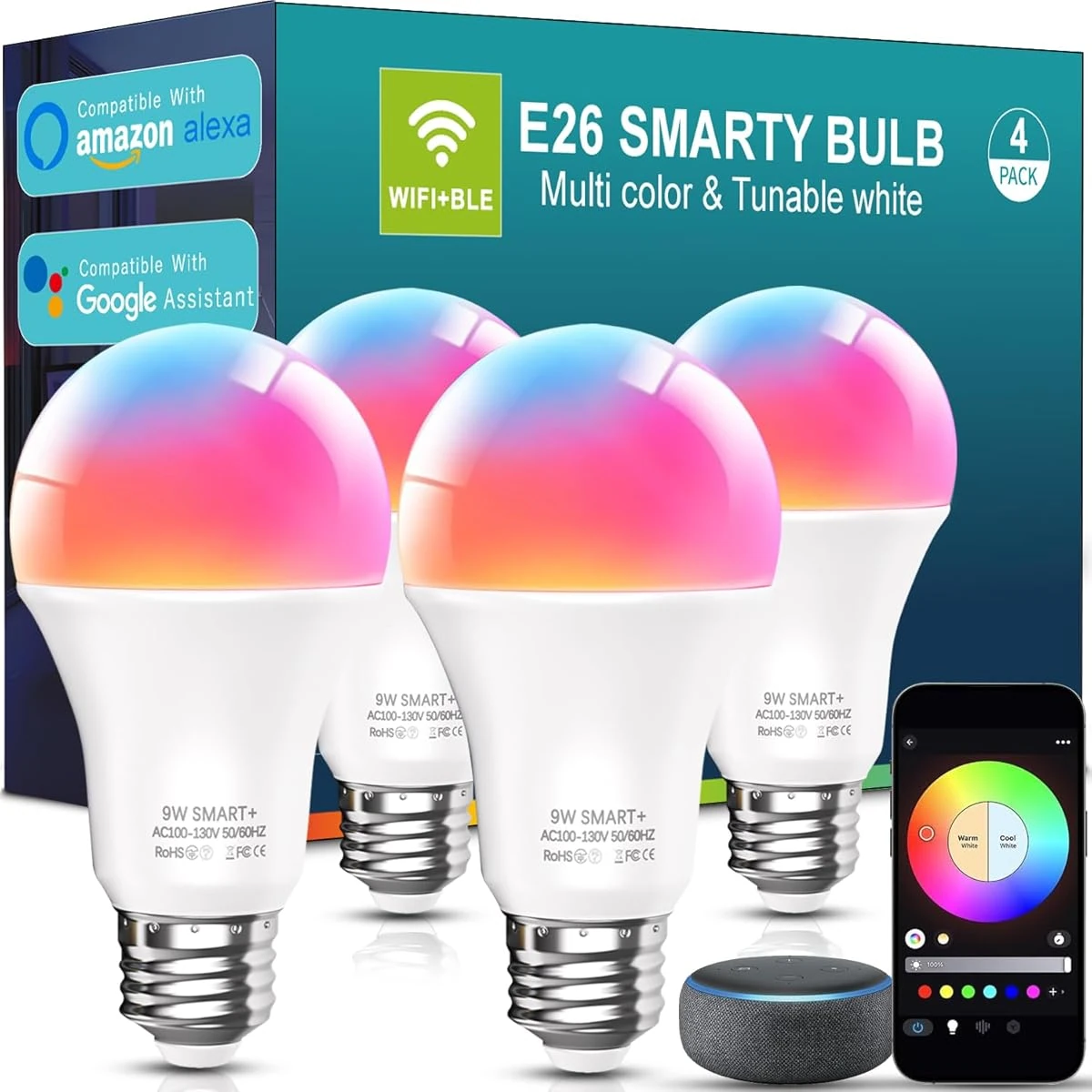 Luckystyle Smart LED Light Bulbs 4 Pack  9W A19 Wi awhd ca b0f8hppzvt 1