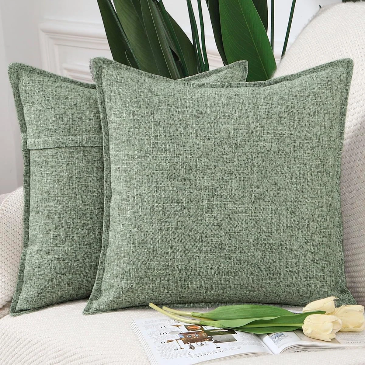 MADIZZ Set of 2 Flanged Linen Throw Pillow Covers  awhd ca b0d7p5rhd3 1