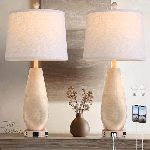 MOUVOVO Farmhouse Table Lamps Set of 2 with USB C  awhd ca b0fq3hqn8y 1