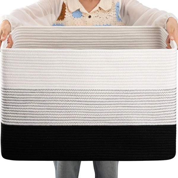 OIAHOMY Large Cotton Rope Basket  Rectangle Woven  awhd ca b0cgh71cf2 1