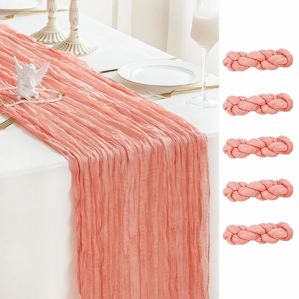 Sioloc 5 Pack Peach Coral Cheesecloth Table Runner awhd ca b0czdckhcl 1