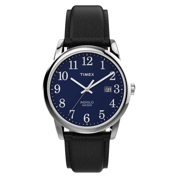 Timex Easy Reader Black Silver Tone Blue Leather S awhd ca b0977qvrjs 1
