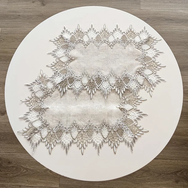 URROMA 2Pcs Linen Rectangular Table Cover with Lac awhd ca b0dhp7tccr 1