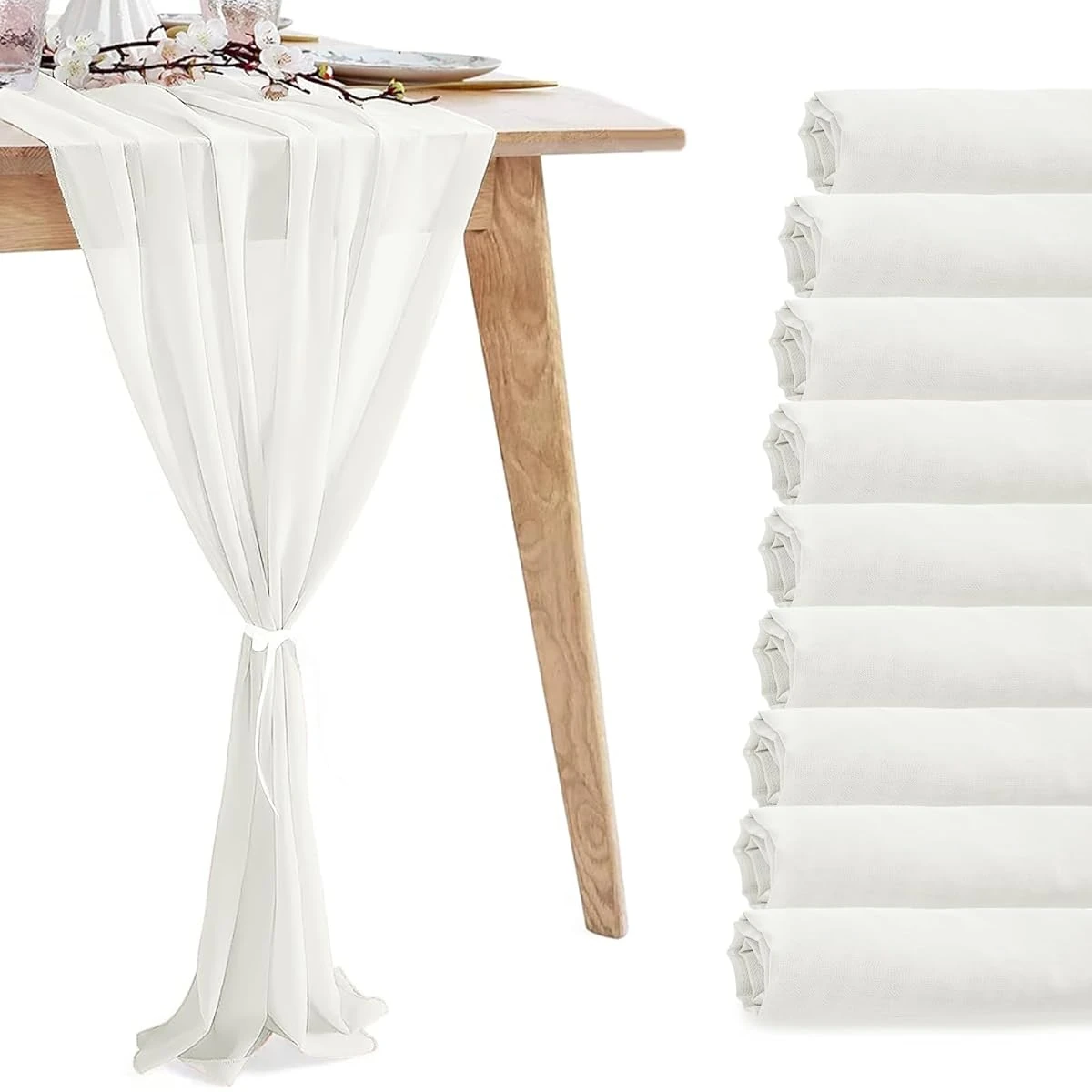 VZZNN 10 Pack 10ft White Chiffon Table Runners Wed awhd ca b0cn699vdk 1