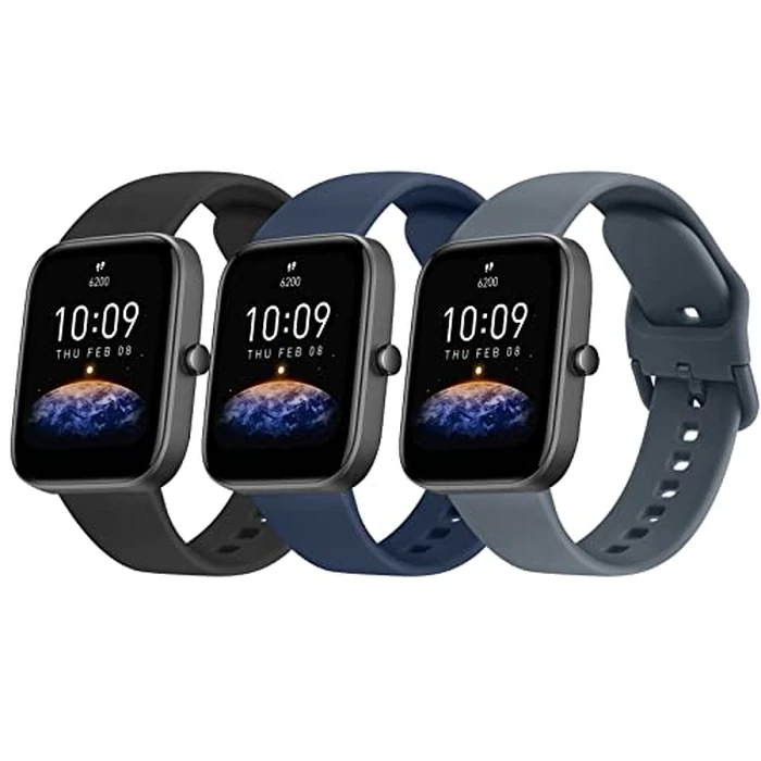 Oumida TPU Bands for Amazfit Bip 3 Pro/Bip 3/ Bip U Pro/Bip U/Bip S/Bip Lite/Bip S Lite/GTS 42mm, 20mm Quick Relase Soft Straps with Metal Buckle, Durable Wristbands for Women Men (Black+Grey Blue+Deep Blue) by Oumida - Used - Like New condition