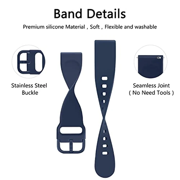 Oumida TPU Bands for Amazfit Bip 3 Pro/Bip 3/ Bip U Pro/Bip U/Bip S/Bip Lite/Bip S Lite/GTS 42mm, 20mm Quick Relase Soft Straps with Metal Buckle, Durable Wristbands for Women Men (Black+Grey Blue+Deep Blue) by Oumida - Image 3