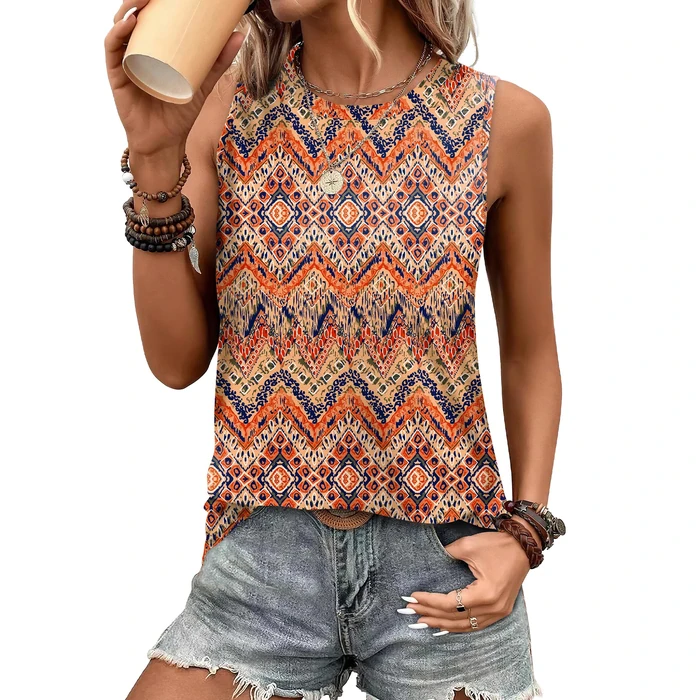 Summer Tops for Women Tank Tops Boho Loose Fit Printed T Shirts Sleeveless Resort Wear 2026 Floral L by Sampeel - Used - Like New condition