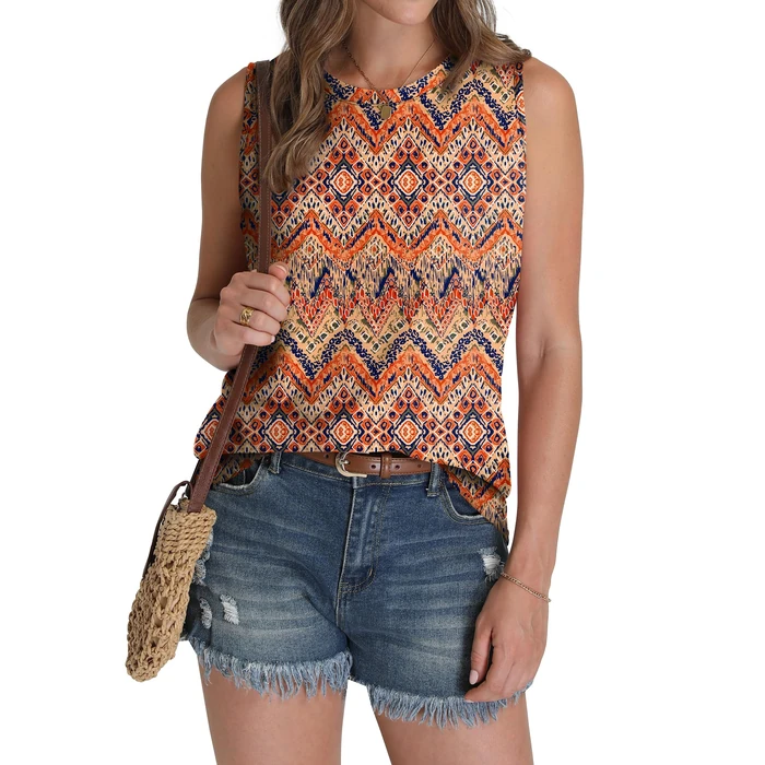 Summer Tops for Women Tank Tops Boho Loose Fit Printed T Shirts Sleeveless Resort Wear 2026 Floral L by Sampeel - Image 3