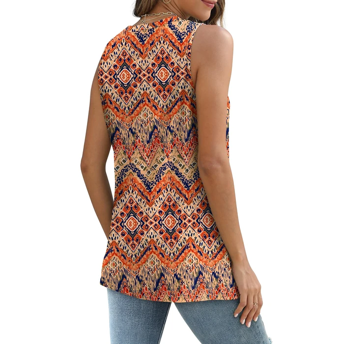 Summer Tops for Women Tank Tops Boho Loose Fit Printed T Shirts Sleeveless Resort Wear 2026 Floral L by Sampeel - Image 5