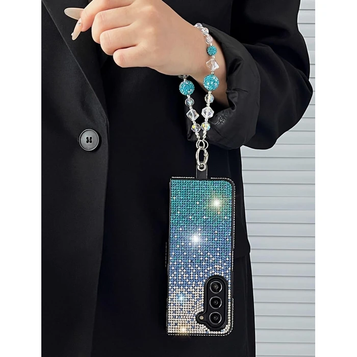 SupShop for Samsung Galaxy Z Fold 6 Bling Case for Women Girls Design Luxury Fashion Glitter Diamond Cute Gemstone Slim Pretty Phone Cover with Crystal Wrist Strap,Purple by SupShop - Image 2