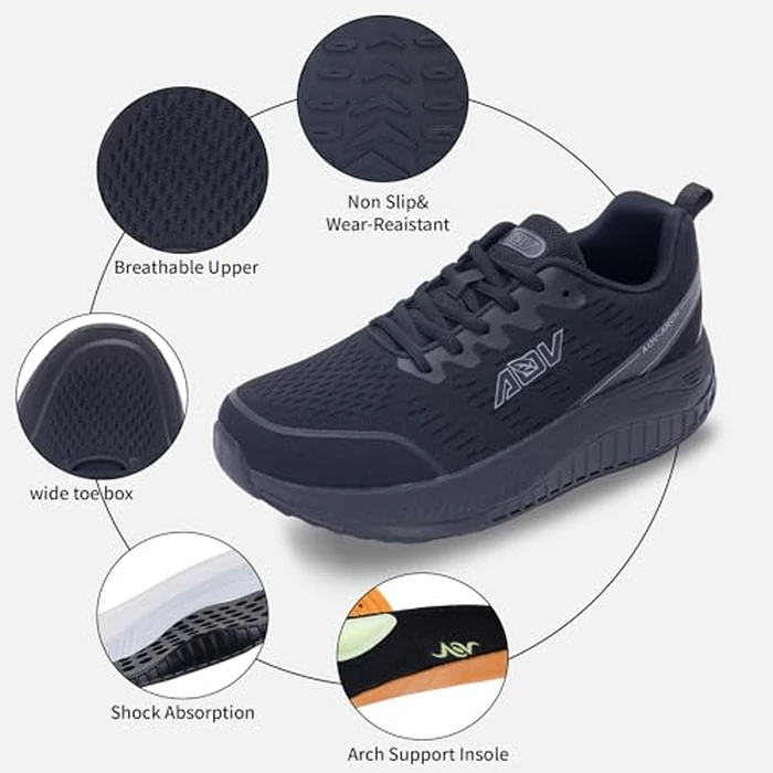 N BESUNEW Women's Wide Walking Shoes Orthotic Arch Support Plantar Fasciitis Sneakers | Wide Toe Box, Non-Slip, Breathable | Pain Relief for Flat Feet, Bunions & Standing All Day AllBlack Size 7 by N BESUNEW - Image 3