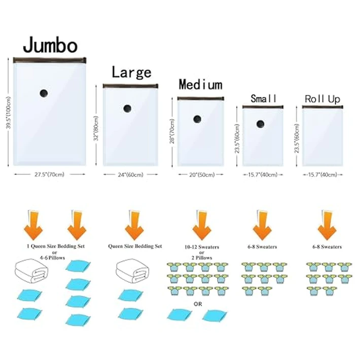 GONGSHI Vacuum Seal Bags for Clothing Travel & Home Storage, Travel Vacuum Bags with Pump,Space Saver for Blankets, Comforters, Pillows, Clothes,24 Combo with Electric Pump by GONGSHI - Image 3