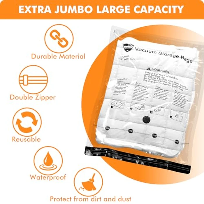 GONGSHI Vacuum Seal Bags for Clothing Travel & Home Storage, Travel Vacuum Bags with Pump,Space Saver for Blankets, Comforters, Pillows, Clothes,24 Combo with Electric Pump by GONGSHI - Image 7