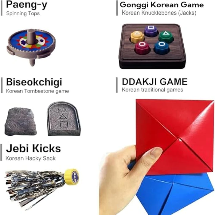 ReeRaa Gonggi Korean Game, Tossing Set (Korean Traditional Play Game) Jebi chagi Stone catching Biseokchigi Paeng-y DDAKJI & Family & Party, Easter Basket Stuffers, Christmas (1 Set) by ReeRaa - Image 2