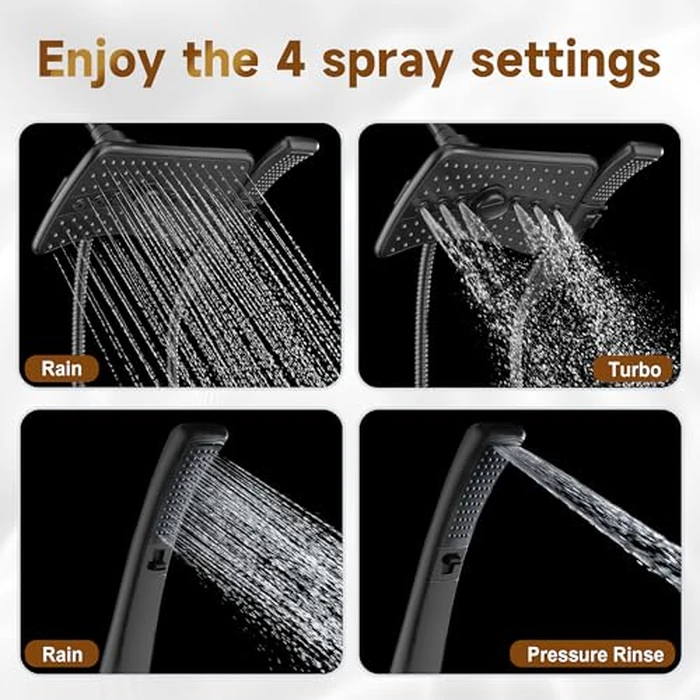 BRIGHT SHOWERS High Pressure Dual Shower Head Combo with Rainfall & Handheld, 4 Spray Settings, Tool-Free Installation, 60" Stainless Steel Hose, Matte Black by BRIGHT SHOWERS - Image 2