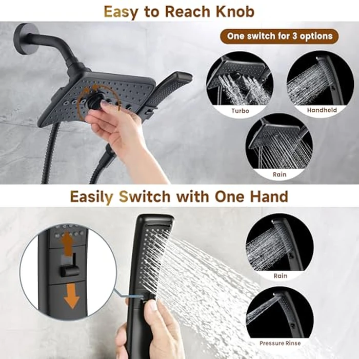 BRIGHT SHOWERS High Pressure Dual Shower Head Combo with Rainfall & Handheld, 4 Spray Settings, Tool-Free Installation, 60" Stainless Steel Hose, Matte Black by BRIGHT SHOWERS - Image 3
