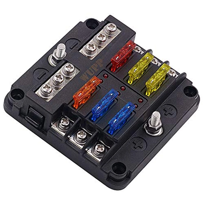 WUPP 12 Volt Fuse Block, Waterproof Boat Fuse Panel with LED Warning Indicator Damp-Proof Cover, 6 Circuits with Negative Bus Fuse Box for Car Marine RV Truck DC 12-24V by WUPP - Image 1