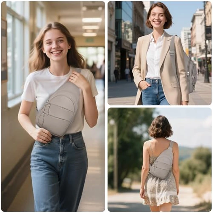 Tuwubi Crossbody Bags for Women, Sling Bag for Men, Small Hiking Backpack Anti Theft Lightweight for Outdoors Travel (M, Khaki) by Tuwubi - Image 2