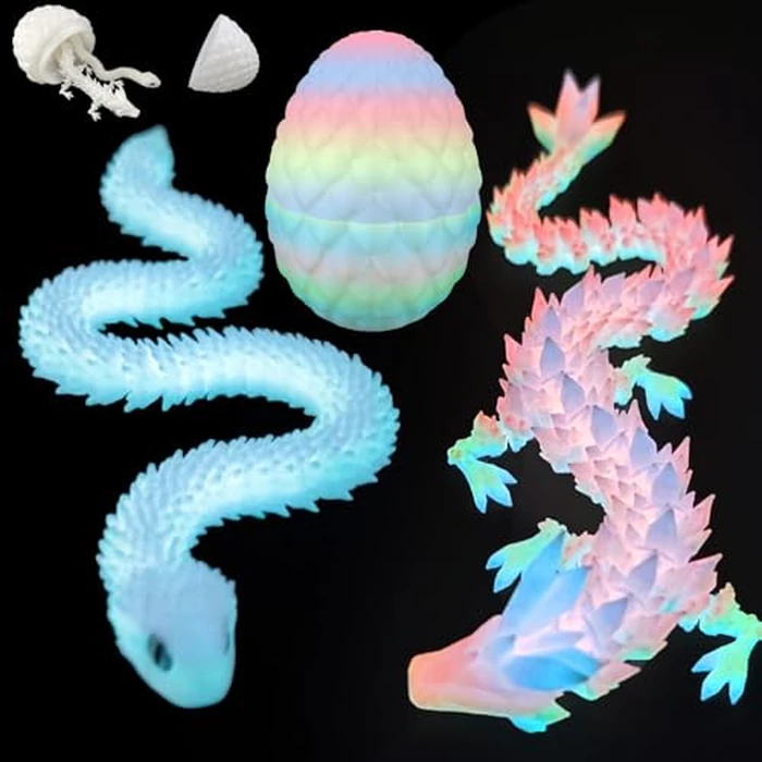 3D Printed Dragon Snake Eggs, Flexible 3D Printed Animal Toys UV Glow in the Dark, Desk Pet for Animal Collectors, Easter Basket Essentials for Teens, Articulated Crystal Dragon Fidget Toys for Adults by oyeftp - Used - Like New condition
