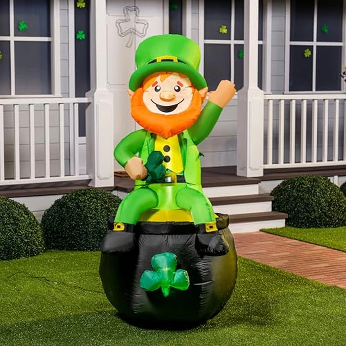Joiedomi 6FT St Patrick Sitting Leprechaun Inflatable for Yard Garden Decorations, Indoor and Outdoor Theme Party Decor, Yard, Garden, Lawn Decor with LED Light Build-in by Joiedomi - Image 1
