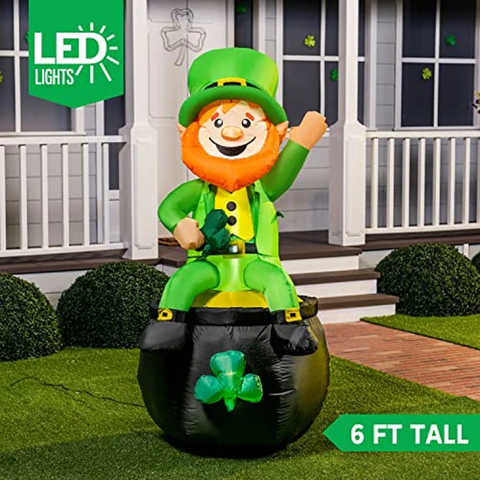Joiedomi 6FT St Patrick Sitting Leprechaun Inflatable for Yard Garden Decorations, Indoor and Outdoor Theme Party Decor, Yard, Garden, Lawn Decor with LED Light Build-in by Joiedomi - Image 4
