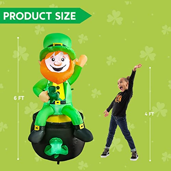 Joiedomi 6FT St Patrick Sitting Leprechaun Inflatable for Yard Garden Decorations, Indoor and Outdoor Theme Party Decor, Yard, Garden, Lawn Decor with LED Light Build-in by Joiedomi - Image 5