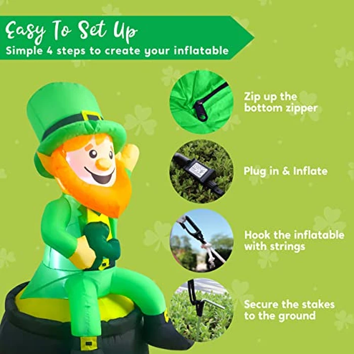 Joiedomi 6FT St Patrick Sitting Leprechaun Inflatable for Yard Garden Decorations, Indoor and Outdoor Theme Party Decor, Yard, Garden, Lawn Decor with LED Light Build-in by Joiedomi - Image 7