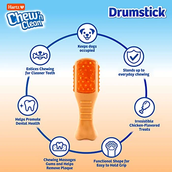 Hartz Chew ‘n Clean Chew Toy and Treat in One Chicken Flavored Drumstick Dog Toy, Small by Hartz - Image 1