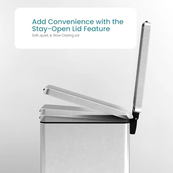 Home Zone Living 12 Gallon Slim Kitchen Trash Can with Soft Close Lid, Step Pedal, Bag Tuck Band, and Removable Liner, Stainless Steel, Silver by Home Zone Living - Image 5