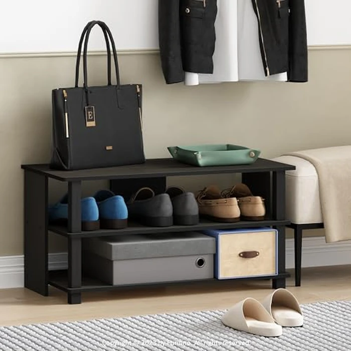 Furinno Turn-N-Tube Shoe Rack, 3-Tier Shoe Organizer, Shoe Storage with Compact Open Shelves, 15.5 x 31.5 x 15.7, for Closet Entryway, Office, Garage, Espresso/Black by Furinno - Used - Very Good condition - US$26.38