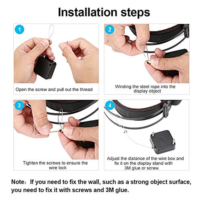 Loradar Retractable Cable Lock with Cable Tether Safety Strap, Wire Rope Safety Lock for Earphone and All Kinds of Exhibits Such As Glasses, Shoes, Key Box, Jewelry, Watches-2 Pack by Ginfirm - Image 4