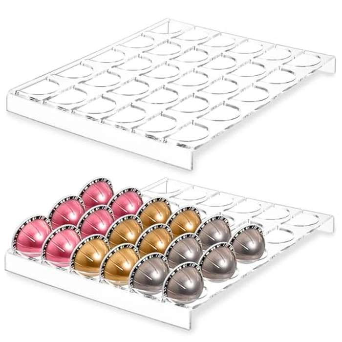 Cididu 2 Pack Coffee Pod Holder Storage Tray, 30 Pods Clear Coffee Espresso Pod Storage, Acrylic Drawer Insert Organizer for Countertop, Kitchen, Home, Office, 12.6" L x 9.8" W by Cididu - Used - Very Good condition - CA$22.61