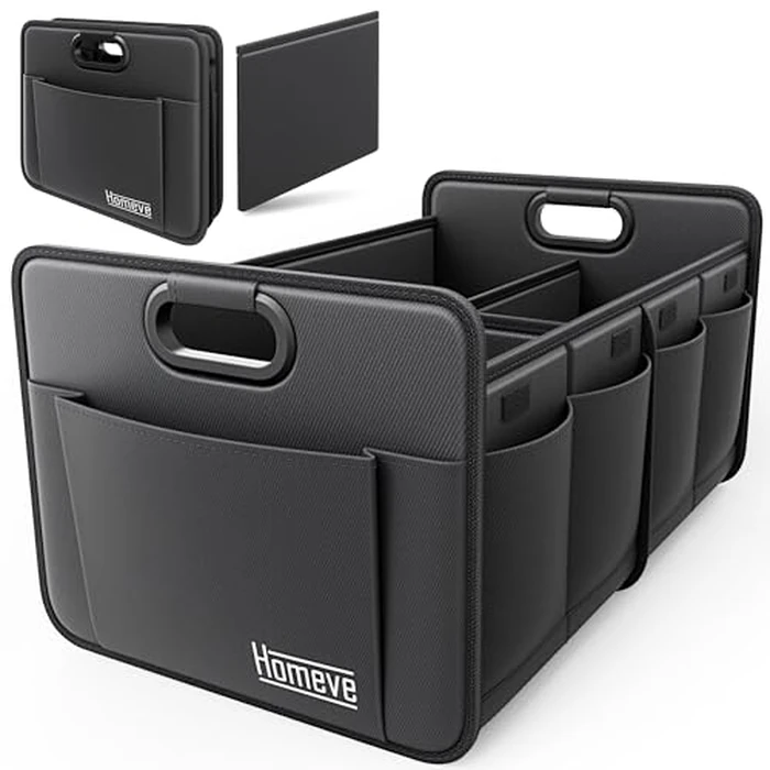 Homeve Trunk Organizer, Car Storage, Reinforced Handles, Collapsible Multi-Compartment, Foldable, Waterproof, Sturdy, 600D Oxford Polyester For Car, SUV, Mini-Van, Black, 2 Compart by Homeve - Used - Like New condition - US$18.98