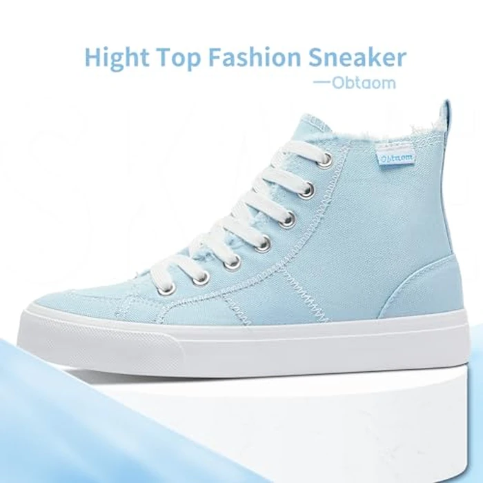 Obtaom Womens High Top Canvas Sneakers Play Mid-Calf Fashion Sneaker Casual Hi Canvas Shoes(Cyan,8 Women/6.5 Men) by Obtaom - Image 3