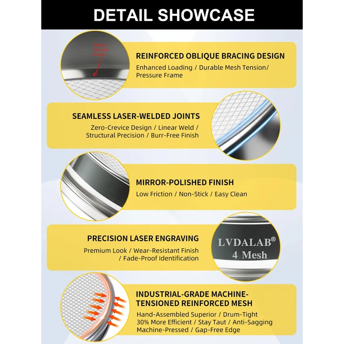 LVDALAB All 304 Stainless Steel 50 Mesh Test Sieve (0.355mm Aperture), 8Inch/20cm Diameter, Powder Sifter & Strainer, Multi-Use Lab Screen for Metal Powder, Spices & Industrial Sampling by LVDALAB - Image 2