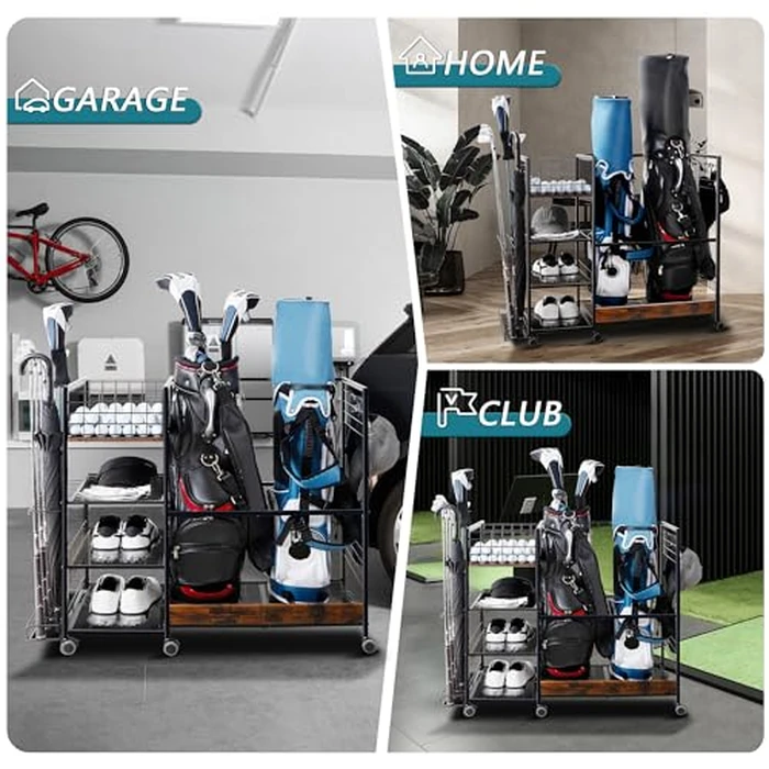 Golf Bag Organizer for Garage, Golf Accessories for Men Women, Golf Bag Stand, Golf Storage Organizer with 2 Hooks, Storage Rack for 2 Golf Bags, Sports Equipment Organize, Golf Club Holder by OEERDER - Image 7