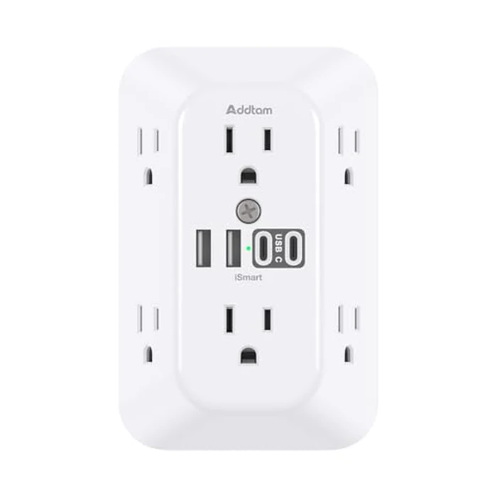 Addtam Surge Protector Outlet Extender, 6-Outlet Splitter with 4 USB Wall Charger(2 USB-C Ports), Multi Plug Wall Outlet 1800J Power Strip for Home Office Dorm Room Essentials by Addtam - Used - Like New condition